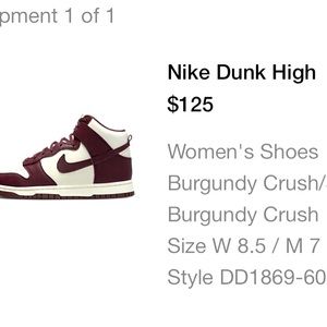 Nike Dunk High Burgunday Crush Size 8.5 Wmns 7 mens Original Box